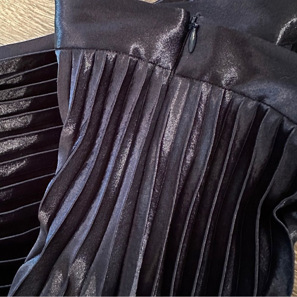 Sandro Navy Blue Pleated Satin Midi Skirt - Picture 8 of 11